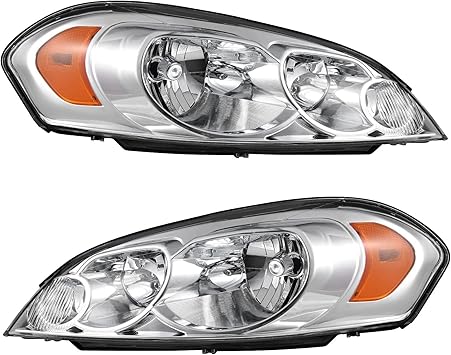 AUTOSAVER88 Headlight Assembly Compatible with 2006-2013 Chevy Impala 2014-2016 Impala Limited 06 07 Chevy Monte Carlo Replacement Headlamp Driving Light Chrome Housing Amber Reflector Clear Lens