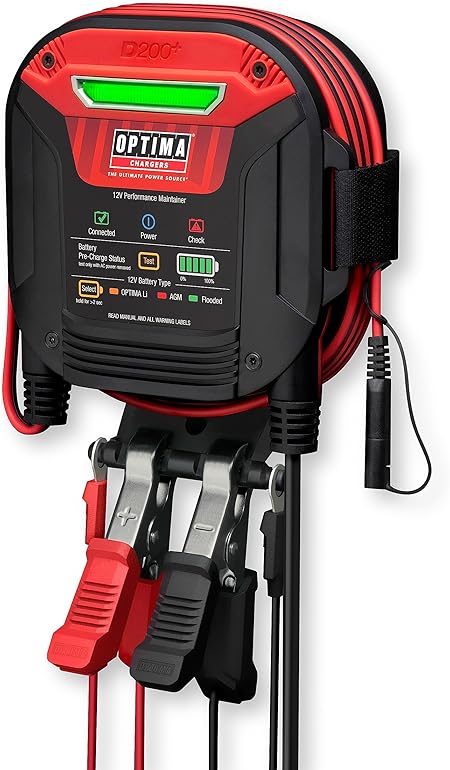 OPTIMA D200+ Battery Maintainer and Lithium Charger for 12 Volt Starting Batteries Including Lithium, AGM, Flooded and Powersports