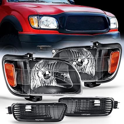 Nilight Headlight Assembly for 2001 2002 2003 2004 Toyota Tacoma Replacement Headlamp Black Housing Amber Reflector