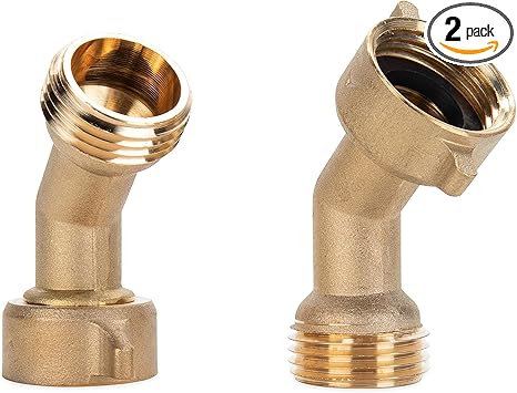 Camco 45 Degree Hose Elbow | Eliminates Stress and Strain On RV Water Intake Hose Fittings |Solid Brass | 2-Pack (22607)