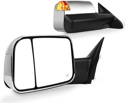 SCITOO Towing Mirrors fit 2009-2017 for Dodge for Ram 1500 2010-2017 for Ram 2500 3500 with Power Adjusted Heated Turn Signal Puddle Light Manual Folding and Flip Up Chrome Mirrors