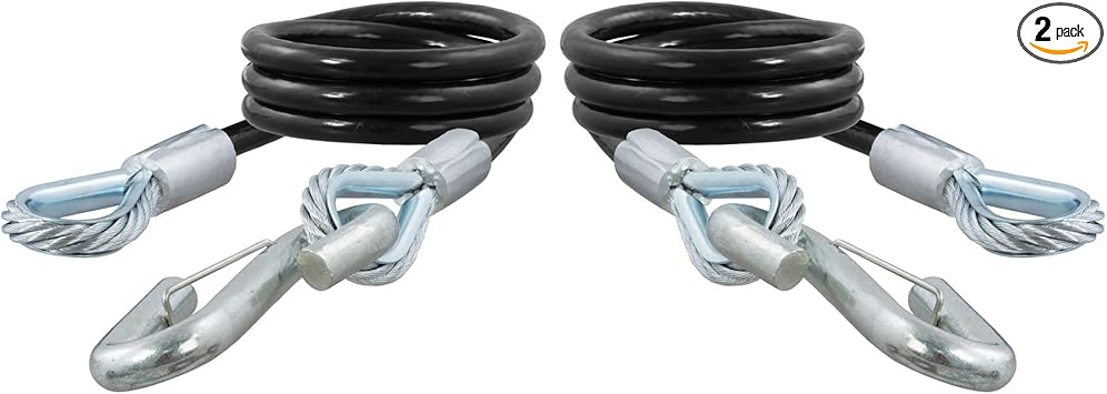 CURT 80176 44-Inch Vinyl-Coated Trailer Safety Cables, 17/32-In Snap Hooks, 7,500 lbs Break Strength, Pack of 2 , Black