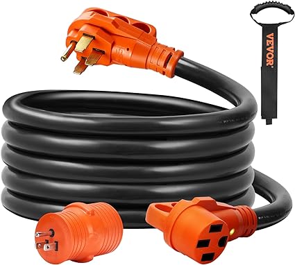 VEVOR 50 Amp RV Extension Cord, 15 ft, Heavy Duty STW 6/3+8/1 AWG RV Power Cord, NEMA 14-50R Female NEMA 14-50P Male Plug, for RVs, Generators, Campers, ETL Listed