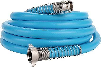 Camco EvoFlex 35-Ft Water Hose - RV Drinking Water Hose Contains No Lead, No BPA & No Phthalate - Flexible Design w/Stainless Steel Strain Relief Ends - 5/8” Inside Diameter, Blue (22595)