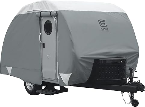 Classic Accessories Over Drive PolyPRO3 Deluxe Teardrop Trailer Cover, Fits 8'-10'L Trailers, RV Cover, Camper Cover, Travel Trailer Cover