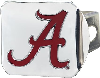 University of Alabama NCAA Chrome Metal Hitch Cover by FANMATS - Unique 3D Color Team Logo Molded Design – Easy Installation on Truck, SUV, Car or ATV - Ideal Crimson Tide Gift for Student/Alumni/Fan