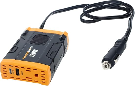 PowerDrive PWD120 120 Watt Power Inverter Slim 12v DC to 110v AC with Outlet and 2 USB Ports