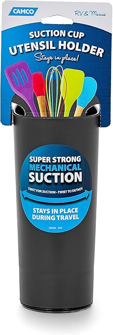 Camco Suction Cup Utensil Holder | Features an Integrated Mechanical Suction Cup, Heavy-Duty Polymer Construction, and is Designed for Compact Spaces like RVs, Campers, Boats, and More (43816)