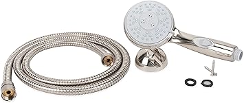 Camco Complete RV/Marine Shower Head Kit | Features Convenient On/Off Switch for Water Efficient Showers | 5 Spray Patterns | Brushed Nickel (43747)