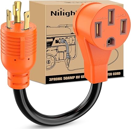 Nilight RV Generator Adapter Cord 30 Amp to 50 Amp 3 prong Pure Copper Heavy Duty Twist lock male plug 10 Gauge Wire L5-30P to 14-50R 30M/50F for RV Camper Caravan Van Trailer.