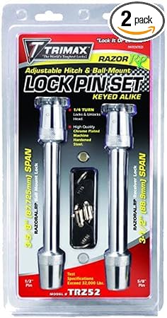 Trimax TRZ52 Keyed Alike Lock Set for Razor RP Adjustable Hitch, Silver