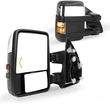 SCITOO Tow Mirrors Compatible with for 1999-2007 For Ford For F250 F350 F450 F550 Super Duty Pickup Truck Mirrors Power Heated Turn Signal Width Light Chrome with Adapter Plug Towing Mirrors LH RH