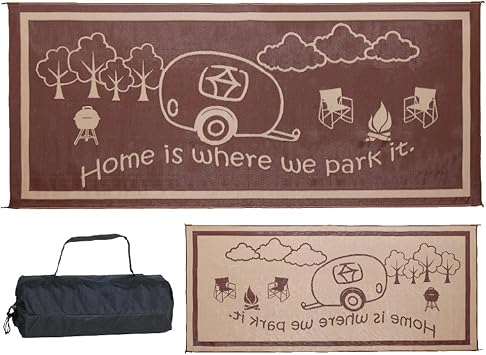 Stylish Camping 8-Feet x 18-Feet Outdoor RV Home Patio Reversible Mat - Brown/Beige