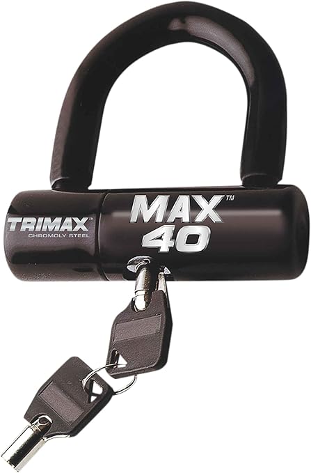 Trimax MAX40BK Motorcycle Disc U-Lock - Black with Black PVC Shackle