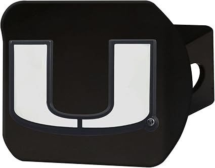 University of Miami NCAA Black Metal Hitch Cover by FANMATS - Unique 3D Chrome Team Logo Molded Design – Easy Installation on Truck, SUV, Car, ATV -Ideal Hurricanes Gift for Student/Alumni/Fan