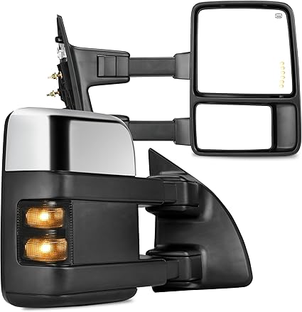 YITAMOTOR Towing Mirrors Compatible With 1999-2007 Ford F250 F350 F450 F550 Super Duty LED Turn Signal Power Adjusted Heated Telescoping Chrome