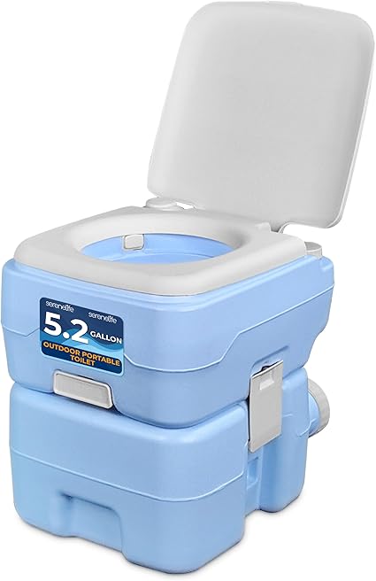 SereneLife 20L Portable Toilet for RV Camping, Boating, and Other Recreational Activities, 120 Flushes, Detachable Waste Tank with Hand Sprayer and Carry Bag, Comfortable Camping Toilet