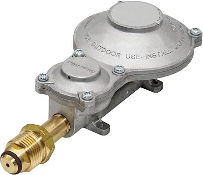 Flame King 300,000 BTU Horizontal Mounted 2-Stage Propane LP Regulator with POL for RVs, Vans, Trailers, Campers, 100LB Tanks, ASME Tanks, Generators