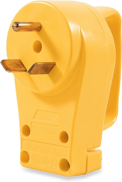 Camco Power Grip Camper / RV Replacement Plug - Attach 30 Amp Plug to Existing RV Extension Cord - Features 30 Amp RV Plug (NEMA TT-30P) & Ergonomic Power Grip Handle - Rated for 125 V/3750 W (55245)