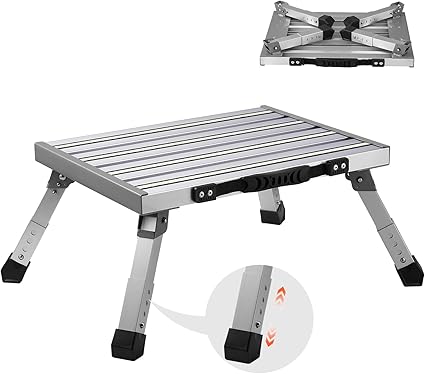 VEVOR RV Steps, Aluminum Alloy Folding Platform Step Adjustable Height, Portable Step Stool with Wide Anti-Slip Surface, Rubber Feet, Reflective Strips and Handle, Supports Up to 1000lbs