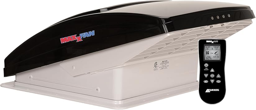 MAXXAIR Maxxfan Deluxe Vent, Fan and Vent Cover All in One - Powerful 10-Speed Reversible Fan with Thermostat, Built-in Rain Cover, Remote Control, Intake & Exhaust Fan, Smoke (00-07500K)