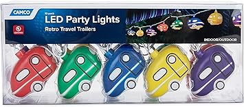 Camco Retro Travel Trailer Party Lights | Features an 8' Strand with (10) Travel Trailer Lights | Perfect for RV Awnings and Campsite Décor (42655)