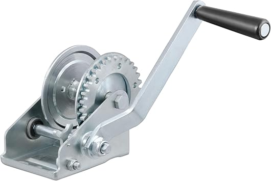 CURT 29423 Manual Hand Crank Boat Trailer Winch, 900 lbs Capacity, 6-1/2-Inch Handle, 3.25:1 Gear Ratio, CLEAR ZINC