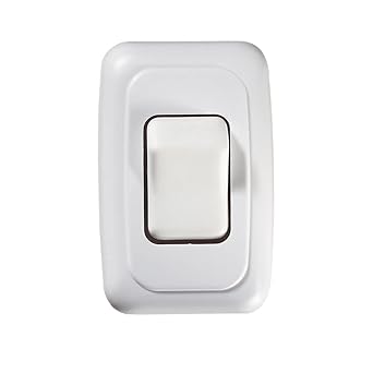 RV Designer S531, Contoured Wall Switch, Includes Base and Bezel, On / Off, Single, White, DC Electrical