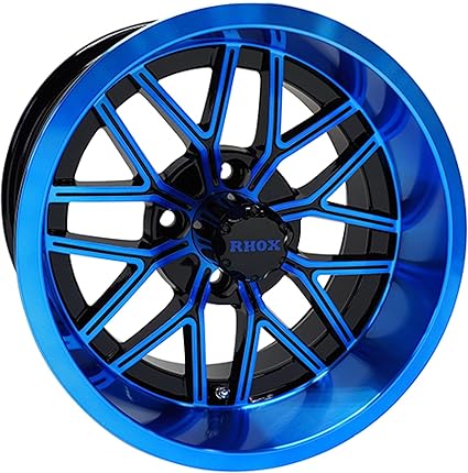 Red Hawk TIR-RX281-BBL Wheel Gloss Black with Blue, 14x7 ET-25 Golf Carts