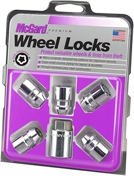 MCGARD 24557 Chrome Cone Seat Wheel Locks (M12 x 1.5 Thread Size) - Set of 5 (Packaging May Vary)