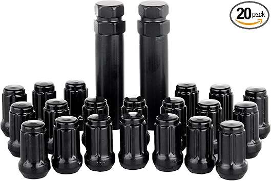 SCITOO 20pcs 12x1.5 Wheel Lug Nuts Set Tall 1.38 * 0.81 Closed End Lug Nuts 2 Socket Key Replacement For Accord For Corvette For Integra For NSX For TSX For Tucson OEM Factory Black