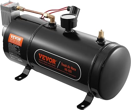 VEVOR 12V Air Compressor with Tank 0.8 Gallon/3 L, Train Horn Air Compressor, 120 psi Working Pressure Onboard Air Compressor System for Train Air Horns, Inflating Tires, Air Mattresses