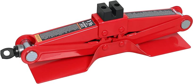 Torin AT10152S4B Portable Steel Scissor Jack with S04 Engineering PVC Saddles: 1.5 Ton (3,000 lb) Capacity, Red