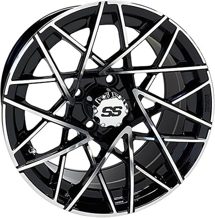 Red Hawk TIR-RX394 Wheel Machined Gloss Finish, Black Golf Carts