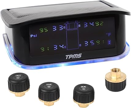 Tire Pressure Monitoring System Solar LCD Display TPMS 4 Sensors Wireless Real-time Monitoring Pressure and Temperature Minder (0-217 PSI) for RV Van Travel Motorhome Pickup Truck Commercial Vehicle