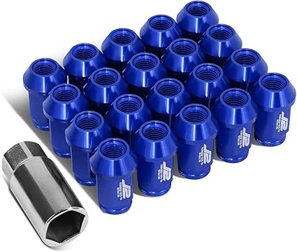 J2 Engineering 7075 Aluminum Blue M12 x 1.5 20Pcs L: 40mm Open End Lug Nut w/Socket Adapter