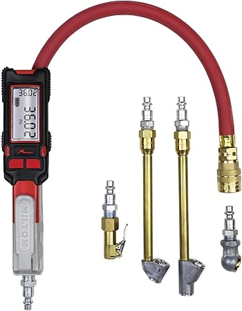 Milton Precision Digital Tire Pressure Gauge S-580ekit, Made In USA Most Accurate Inflator Gauge Available, Perfect for Professional Technicians, Easy to Read Display, 0-160 PSI Pressure Range, Red