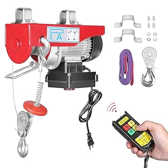 Electric Hoist 880LBS, Auto Lifting Electric Hoist, Wireless Remote Control Electric Cable Hoist with 12m Rope, 110V for Garage Factory Warehouse