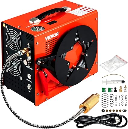 VEVOR PCP Air Compressor, Auto-stop Powered by DC 12V Car or Home AC 110V/220V, 4500Psi/30Mpa/300Bar w/Built-in Water/Oil Adapter & Cooling Fan for Paintball, Scuba, Air Rifle