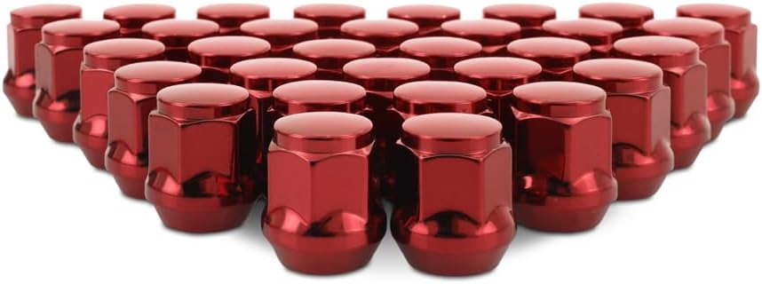 Mishimoto Steel Lug Nuts, M14x1.5, Acorn Seat, 32pc Set, Red