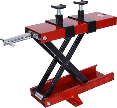 Steel Motorcycle Scissor Lift Jack 1100 Lbs Capacity Crank Stand Jack Tool for Motorcycle Repair Maintenance Center Scissor Lift Jack Hoist Stand with Saddle and Safety Pins