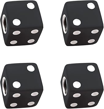 United Pacific Black Dice Valve Caps w/White Dots (4 Pack),Black/White,70007