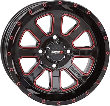 System 3 ST-4 14x7 ATV/UTV Wheel - Gloss Black/Red (4/137) 4+3 [14S3-4137R]