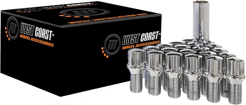 West Coast Wheel Accessories 12X1.25 Conical Spline Lug Bolt 27Mm 5 Lug Install Kit Chrome