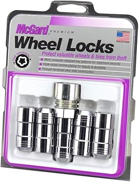 McGard 24510 Cone Seat Wheel Locks (M14 x 1.5 Thread Size), Chrome, 5 Locks / 1 Key