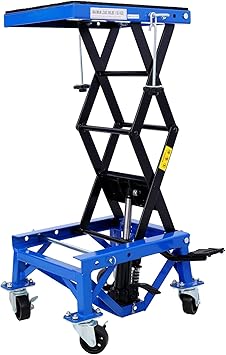 300 Lbs Hydraulic Motorcycle Scissor Jack Lift Foot Step with 4 Wheels Jack Stand Portable Lift Table for Small Dirt Bikes Blue One Size