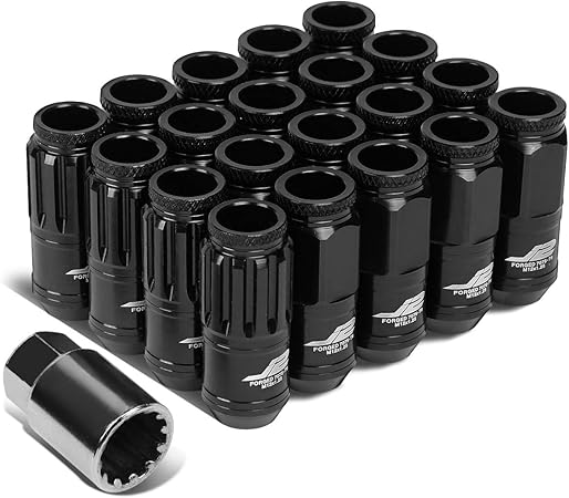 J2 Engineering 7075 Aluminum M12 x 1.25 16 Pcs Open End Lug Nut 4 Pcs Lock w/Key Black