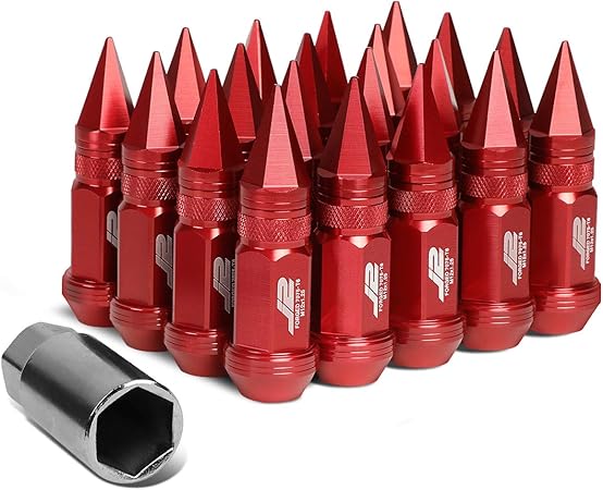 J2 Engineering LN-T7-022-125-RD 20Pcs M12 x 1.25 7075-T6 Aluminum 80mm Spiked Cap Lug Nut w/Socket Adapter (Red)