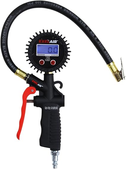 EXELAIR Digital Pistol Grip Tire Inflator Gauge EX0500D, Easy Clip Air Chuck, Easy to Read 0.1 Display, Pistol Grip Handle, 100 PSI Max Pressure, 16