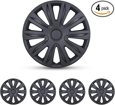 Hubcaps 15'', Wheel Rim Cover Universal R15 Hub Caps, Snap On Car Pickup Truck SUV, Wheel Covers, ABS Material, Set of 4, 15-Inch, Matte Black